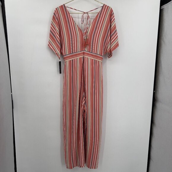 Lulus Vacation Bae Rusty Rose Striped Wide Leg Jumpsuit Women's M NWT - Picture 5 of 9